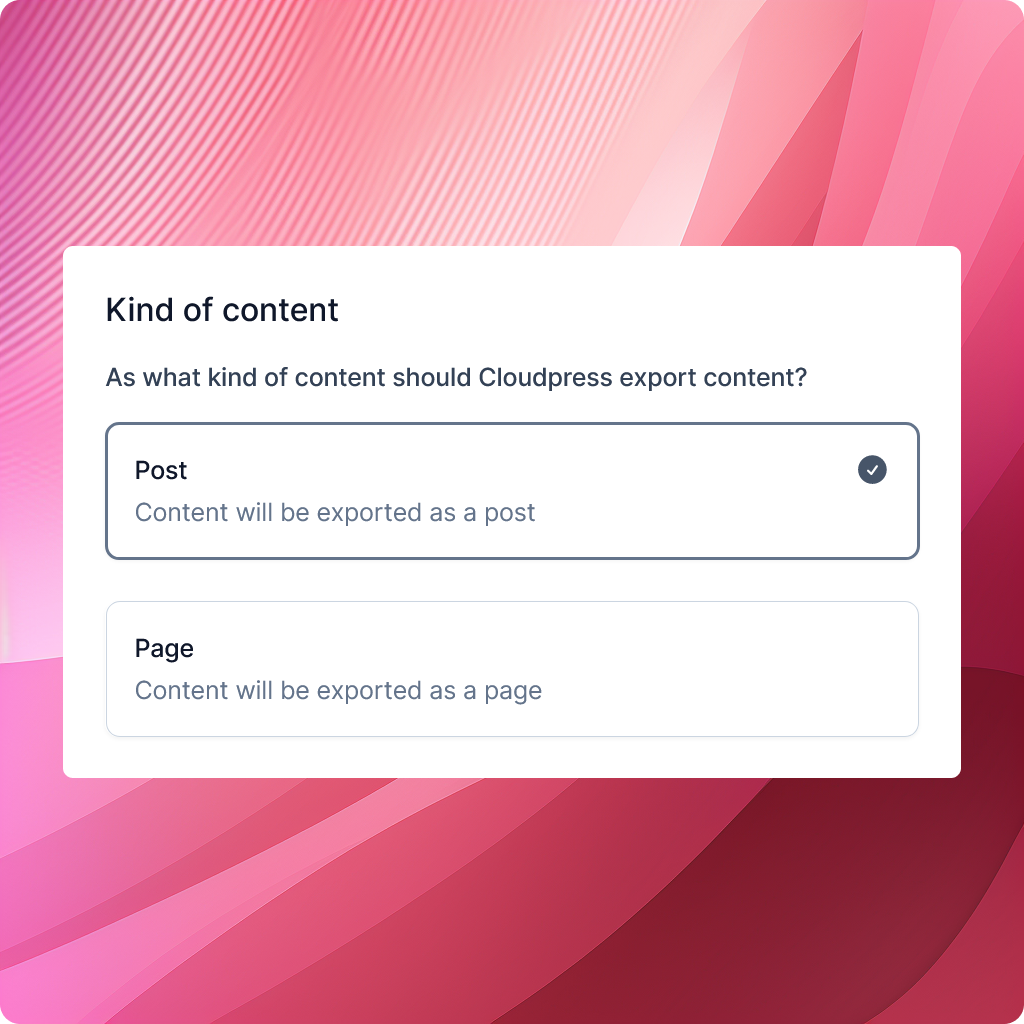 Exports content in WordPress as posts or pages
